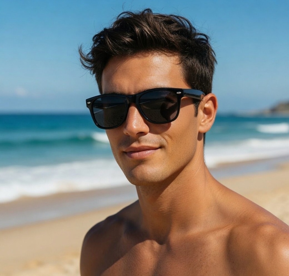 Goson Eyewear Retro Black Gloss Frame UV400 Protection Sunglasses NWT